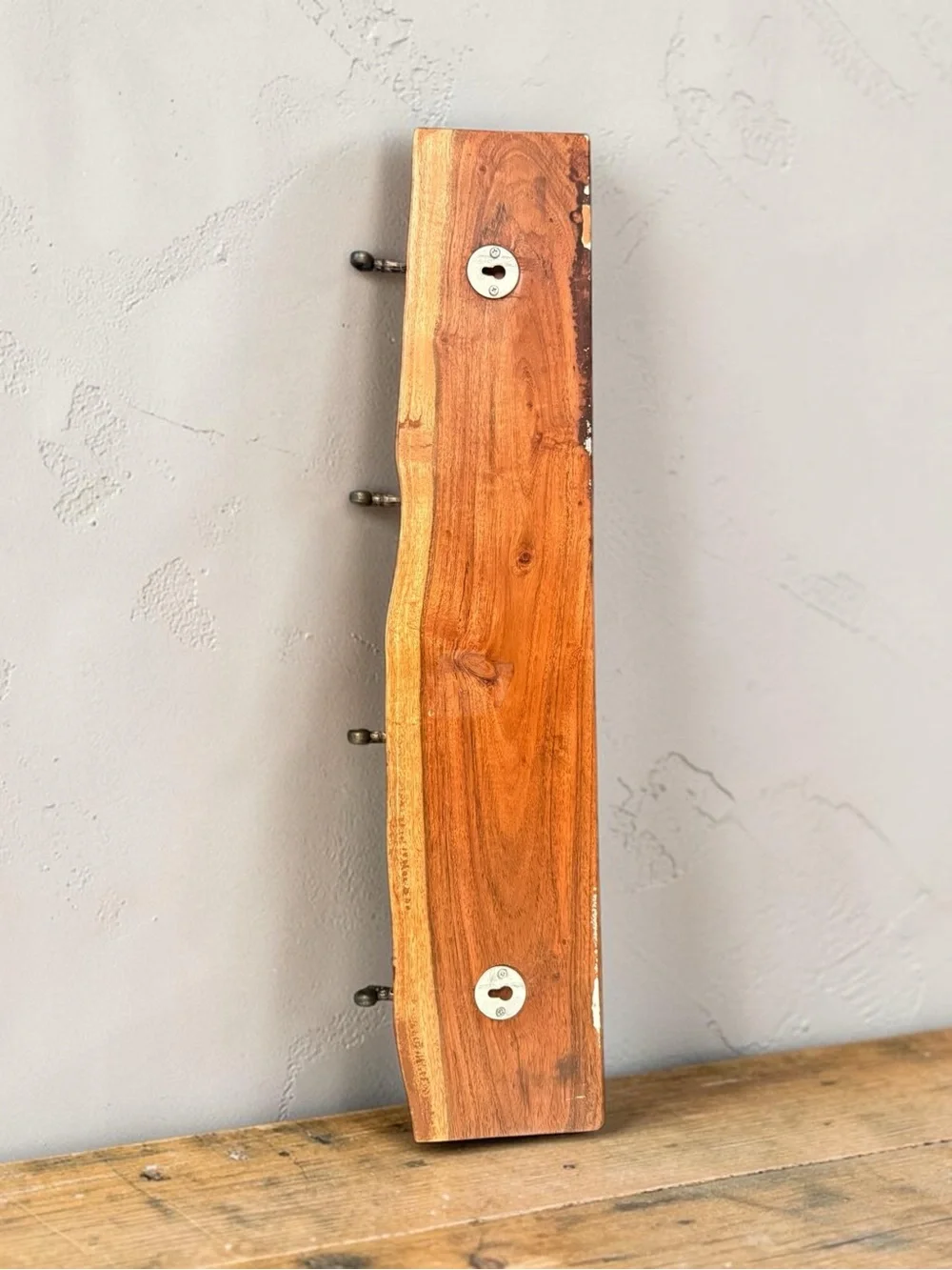 Vtg Live Edge Solid Wood Coat Rack Hanger Hooks Entryway Mudroom Decor